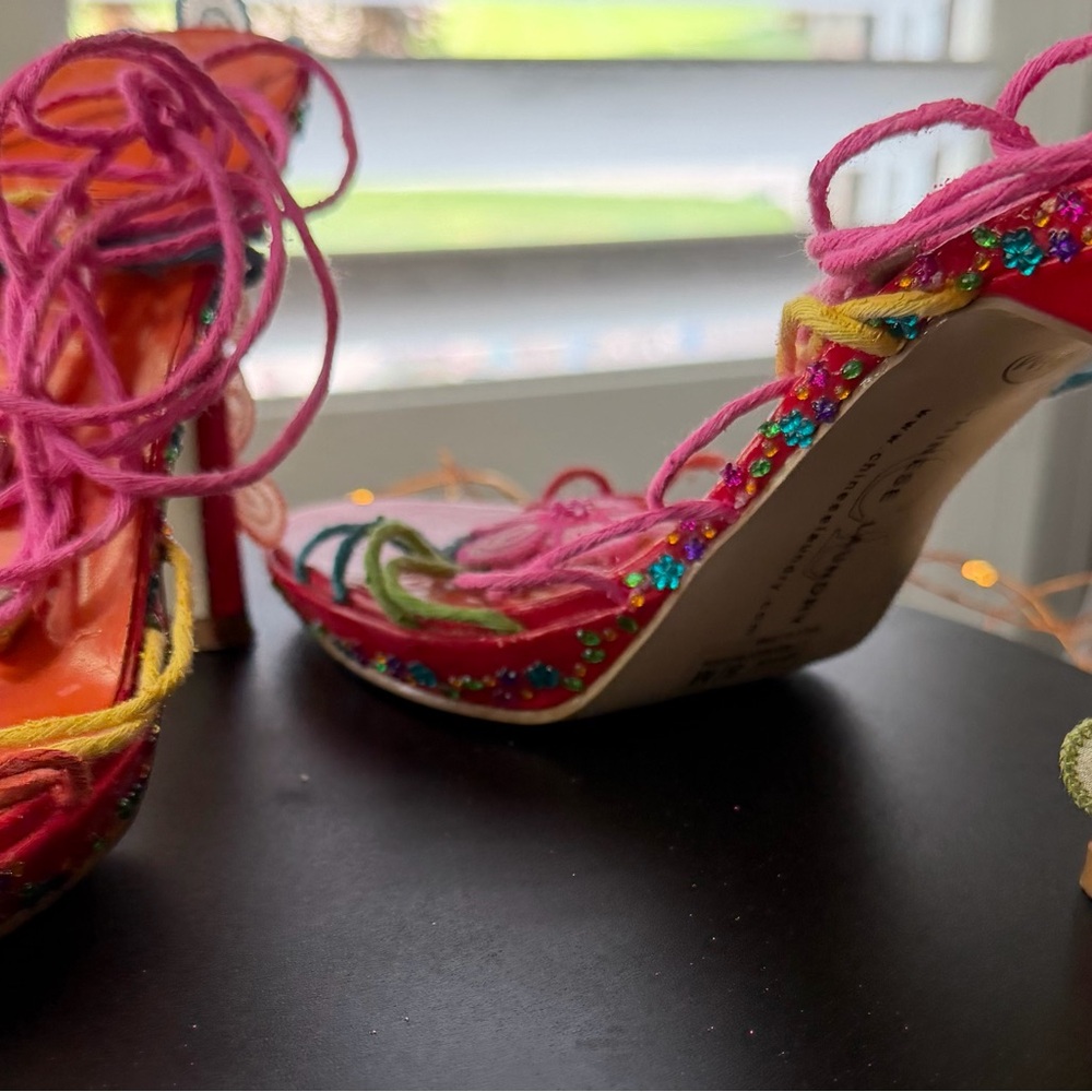 OOAK Bright Lights Strappy Rainbow Gladiator Statement Platform Heels, sz 8.5 - Picture 12 of 17